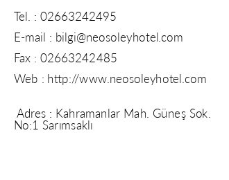 Neo Soley Hotel iletiim bilgileri